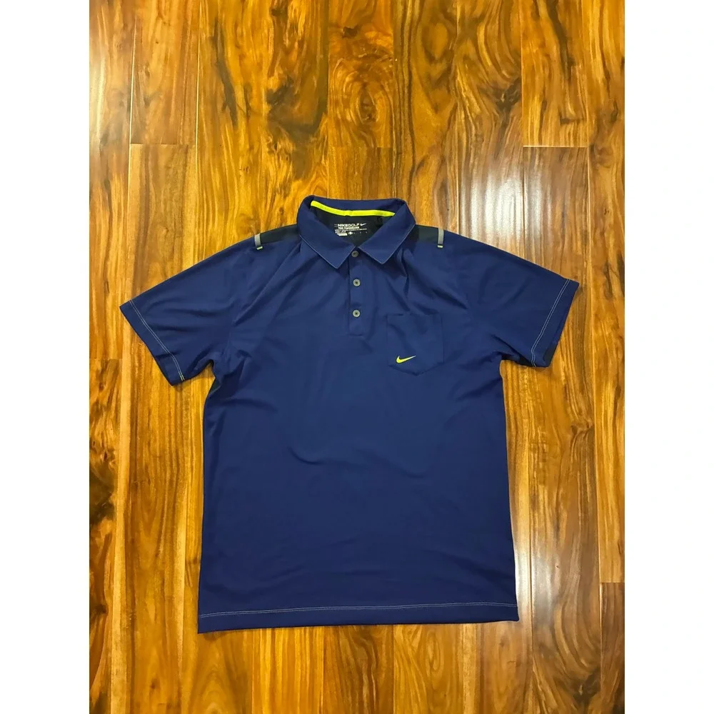 Nike Golf Tour Performance Dri-FIT Polo Shirt Mens Large Navy Blue Volt 0086